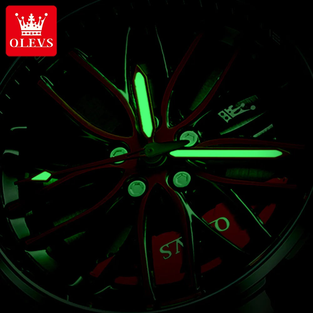 OLEVS Reloj Deportivo para Hombre – Estilo Rueda de Auto 360°, Acero Inoxidable, Resistente al Agua, Cuarzo de Alta Precisión